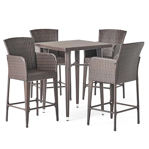 Christopher Knight Home Landis Outdoor 5 Piece Multi-Brown Wicker Bar
