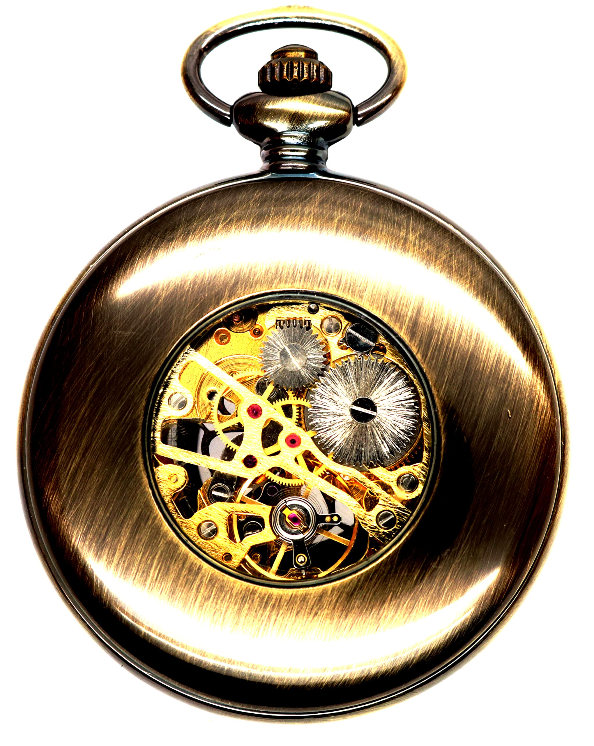 Męski mechaniczny zegarek kieszonkowy w stylu vintage, słoje drewna, z wydrążonym samoczynnym łańcuchem, steampun