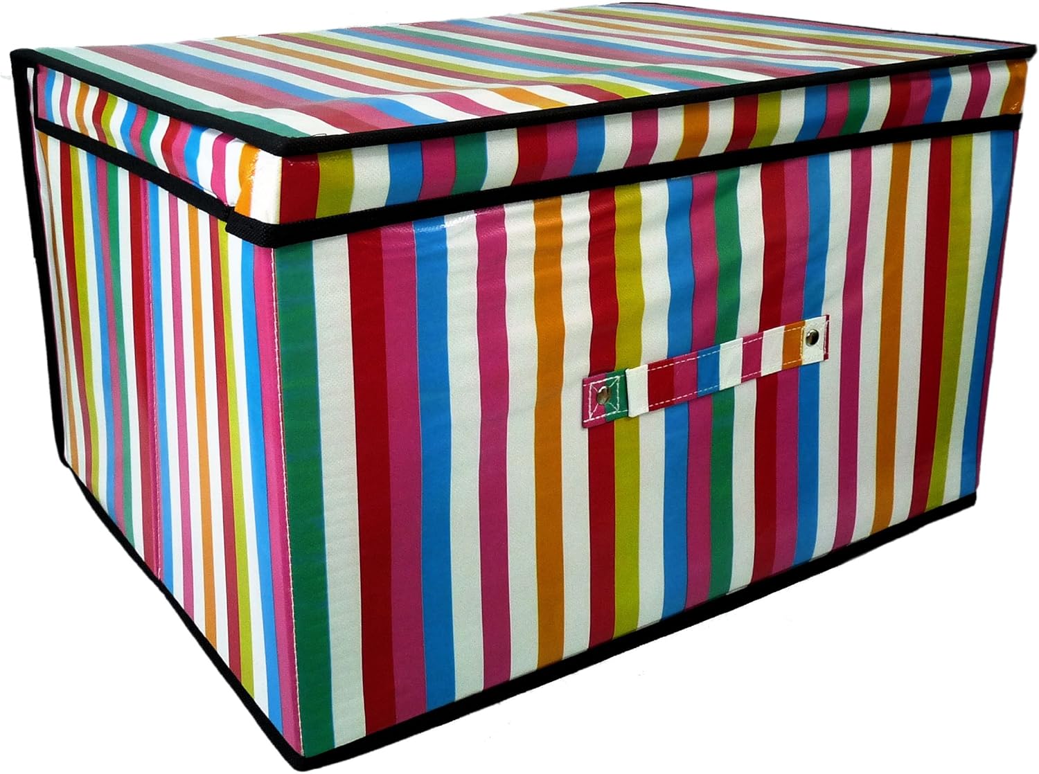 Folding Multicoloured Stripes Kids Room Tidy Toy Storage Box with Lid