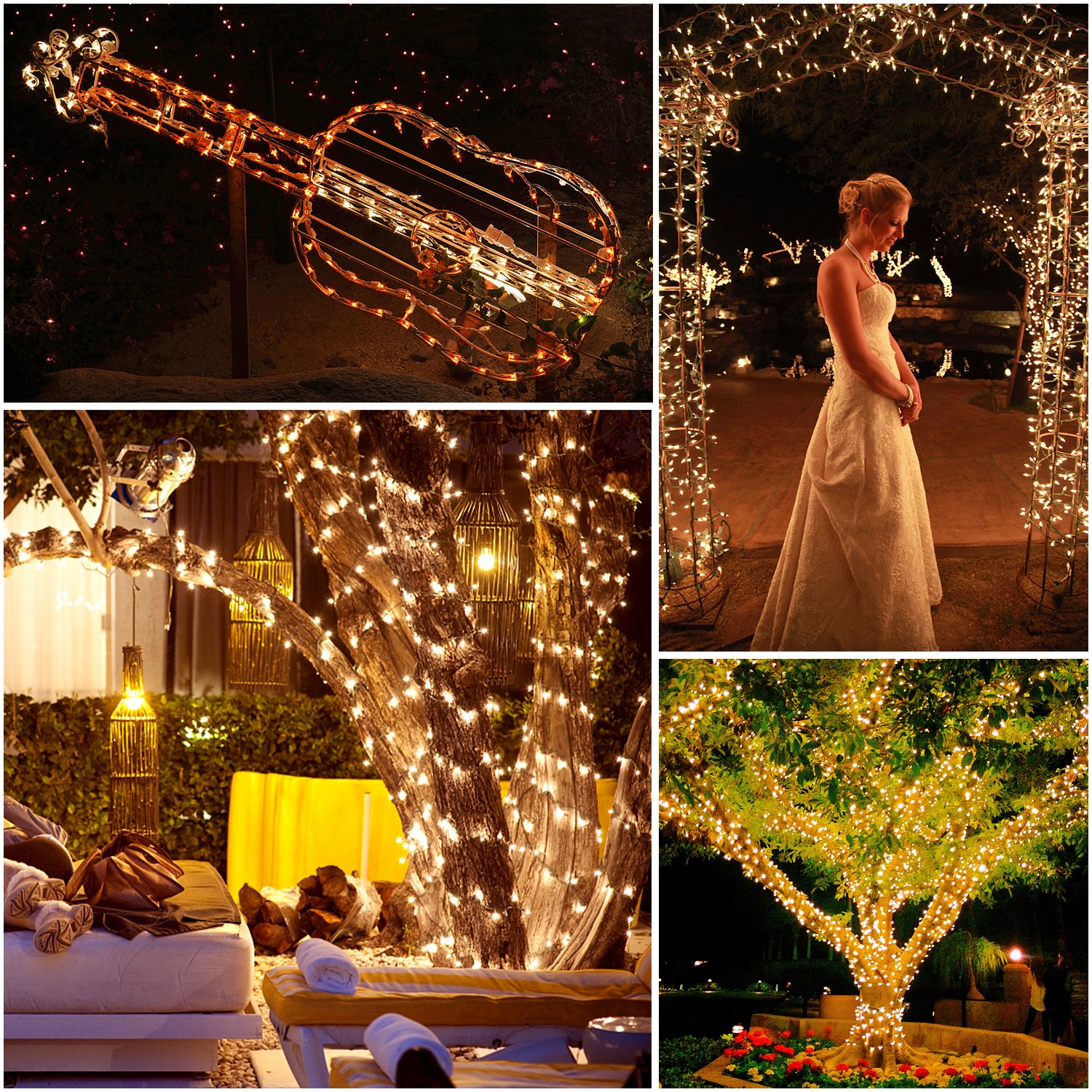 Quntis Luces Navidad Exterior 100M 1000LEDs, Blanco Cálido Luces Arbol Navidad Interior con 8 Modos Impermeable IP44 y Función Memoria, Cadena Luz Decoración para Fiestas Jardín Balcón Boda