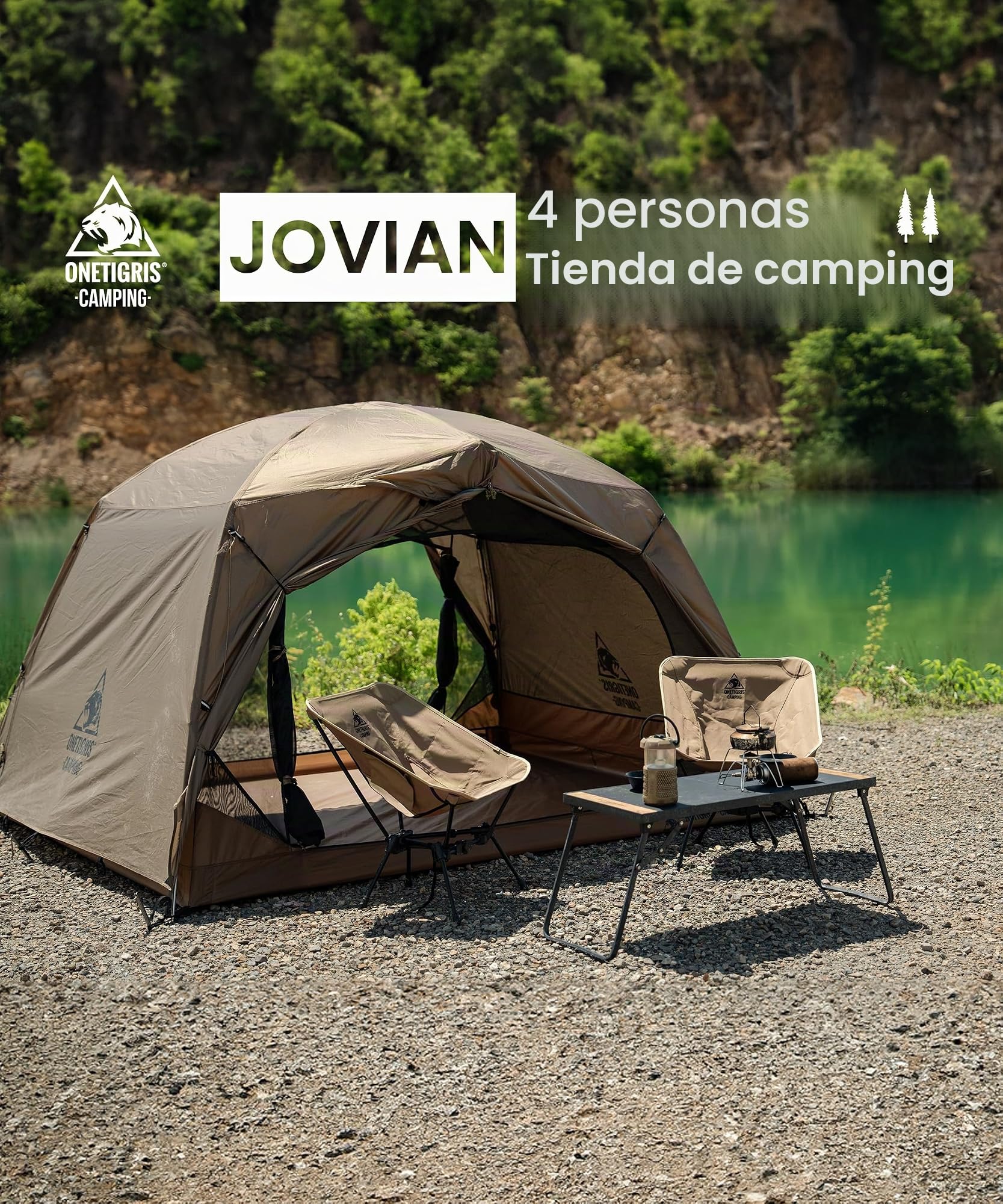 OneTigris JOVIAN 4 personas tienda de campaña impermeable cúpula para camping | Tienda de campaña familiar con columna de agua de 2000 mm, para actividades al aire libre y excursiones familiares