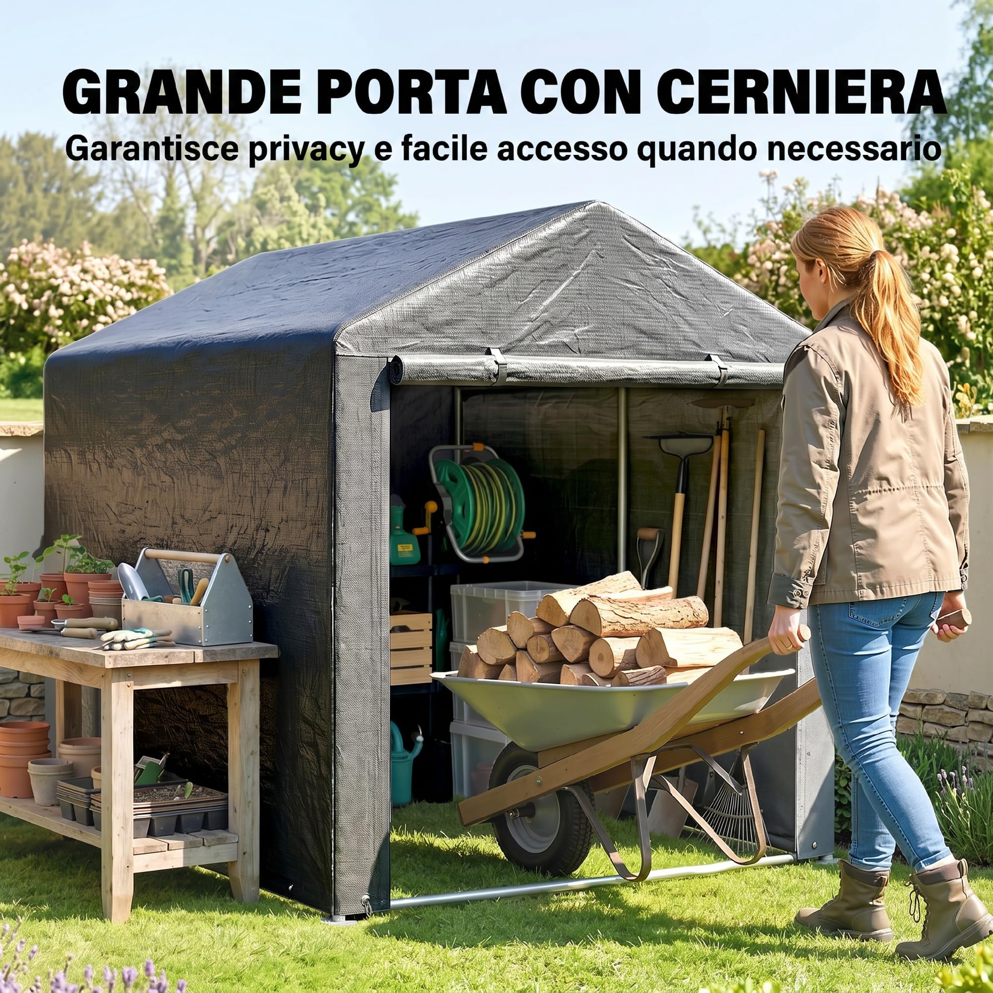 Outsunny Tenda Garage Esterno Anti UV Zip 160x218x172 cm Grigio Scuro