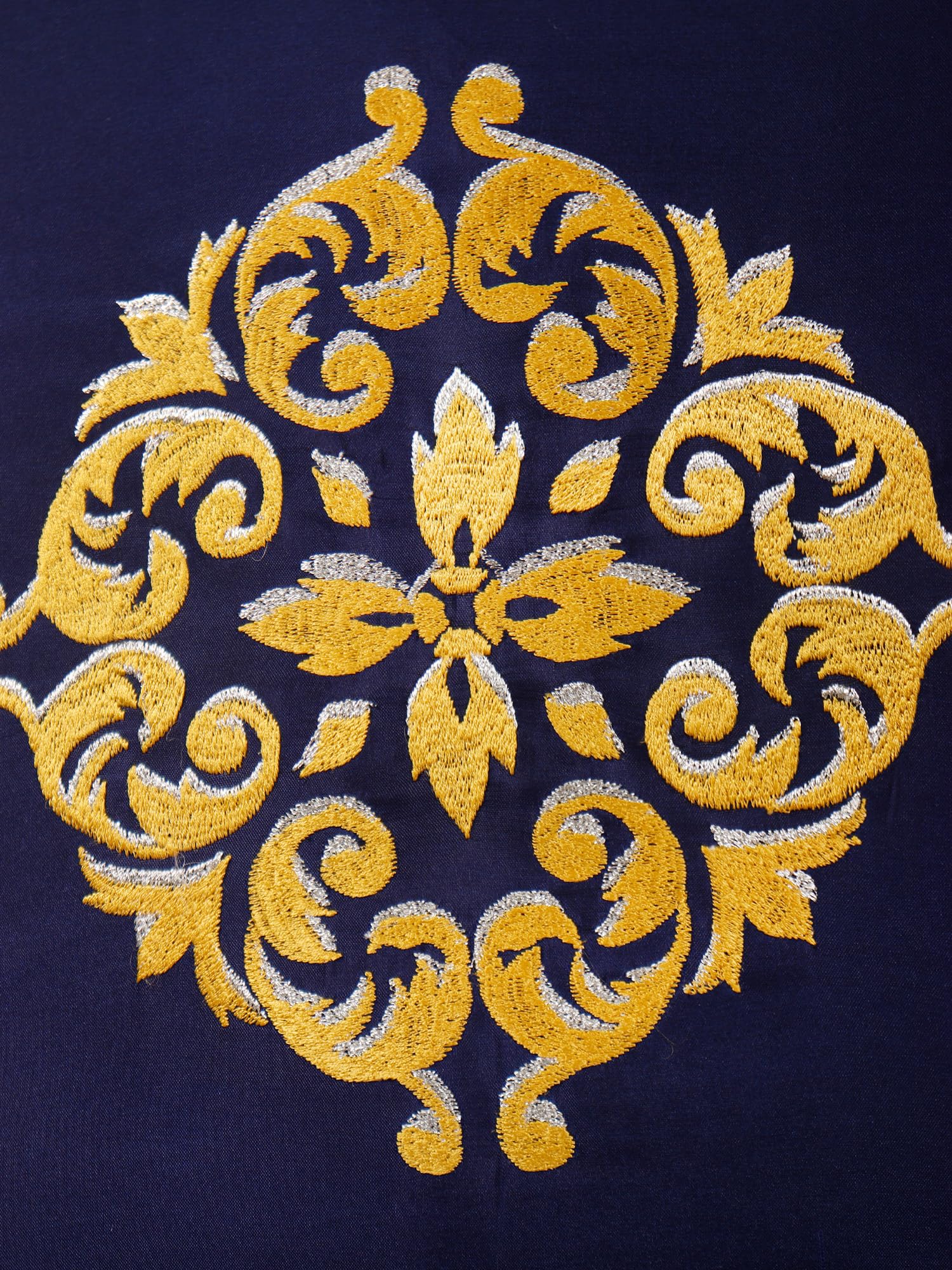 ZEBA World Motif Embroidered Cushion Cover for Sofa, Bed | Polyester 2 Tone Motif | Blue/Gold - 16x16in(40x40cm) (Pack of 4) 2