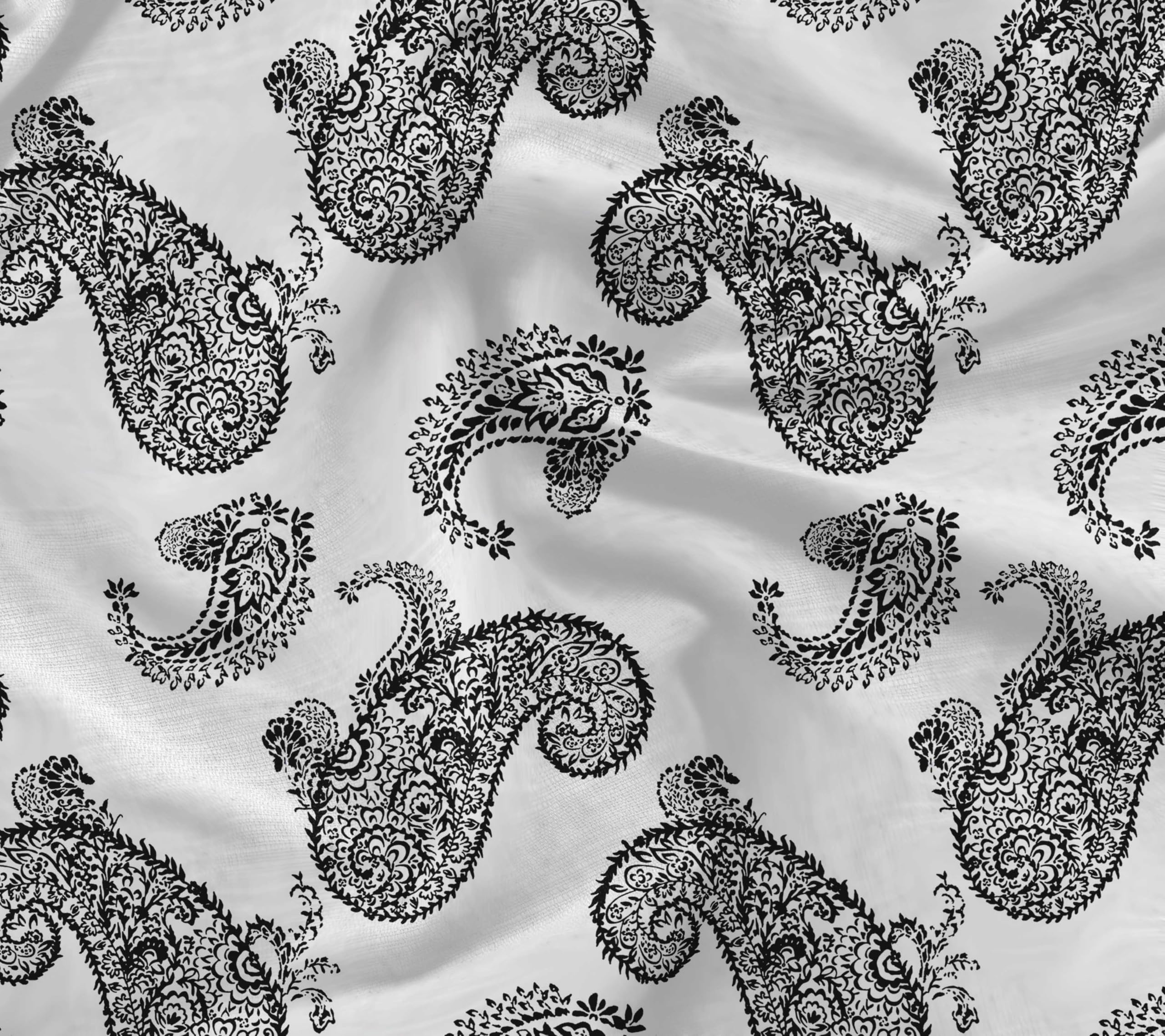SoimoiLightweight Velvet Fabric - Black, Paisley Print, Unstitched Material - 58" Wide, Perfect Fabric For Upholstery, Sofa, Chair, Cushion And Other Home Furnishing Projects, 1 Meter