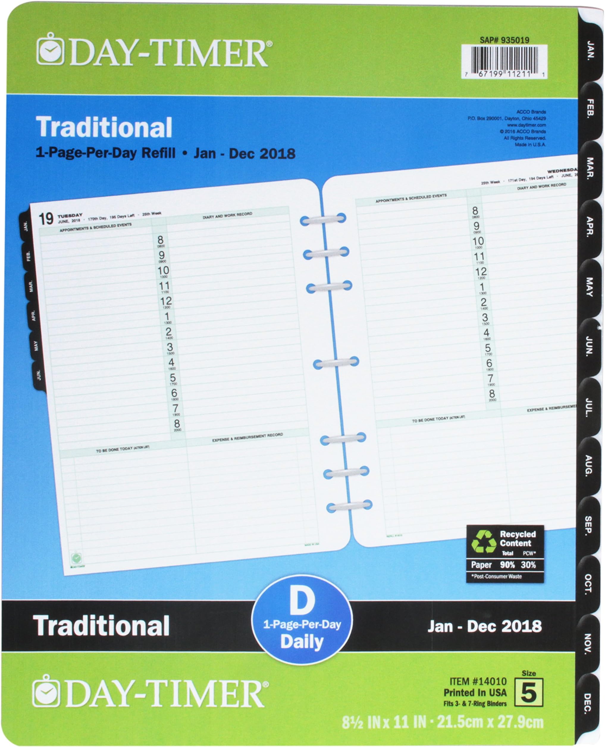 Day-Timer 2014 Classic Folio-Size One-Page-Per-Day Refill, 8.5 x 11 Inches (14010)