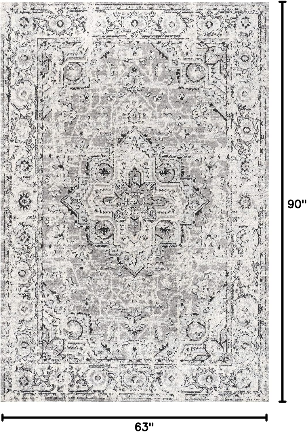 JONATHAN Y Geometric Medallion Dark Gray Indoor Area Rug, 5x8, Denia Ornate, Bohemian, Vintage, Easy-Cleaning for Living Room, Bedroom, Kitchen, Pet Friendly, Non-Shedding (BMF110A-5)