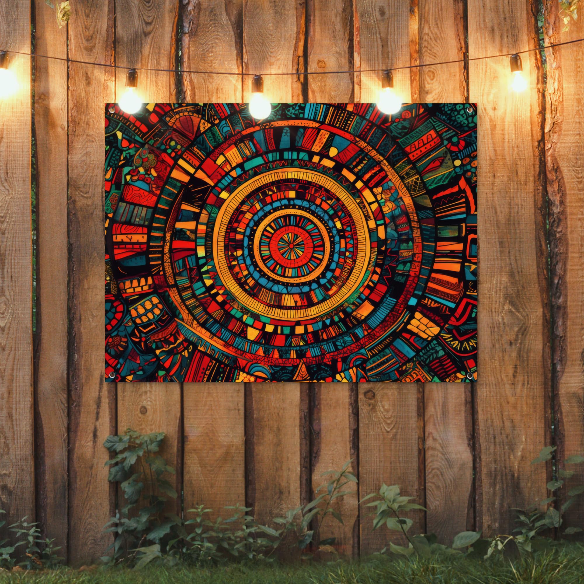 MuchoWow© Decoracion Jardin Exterior Decoración Pared Póster De Jardín | 120x90 cm - Balcón Wall Decoration Patio Posters Decorativos Terraza Mandala - Círculos - Patrones