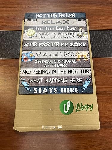 Miniatura 4 de V Vibepy Letrero de metal impreso con reglas de bañera de hidromasaje de 12 x 16 pulgadas, accesorios de bañera de hidromasaje, letrero de