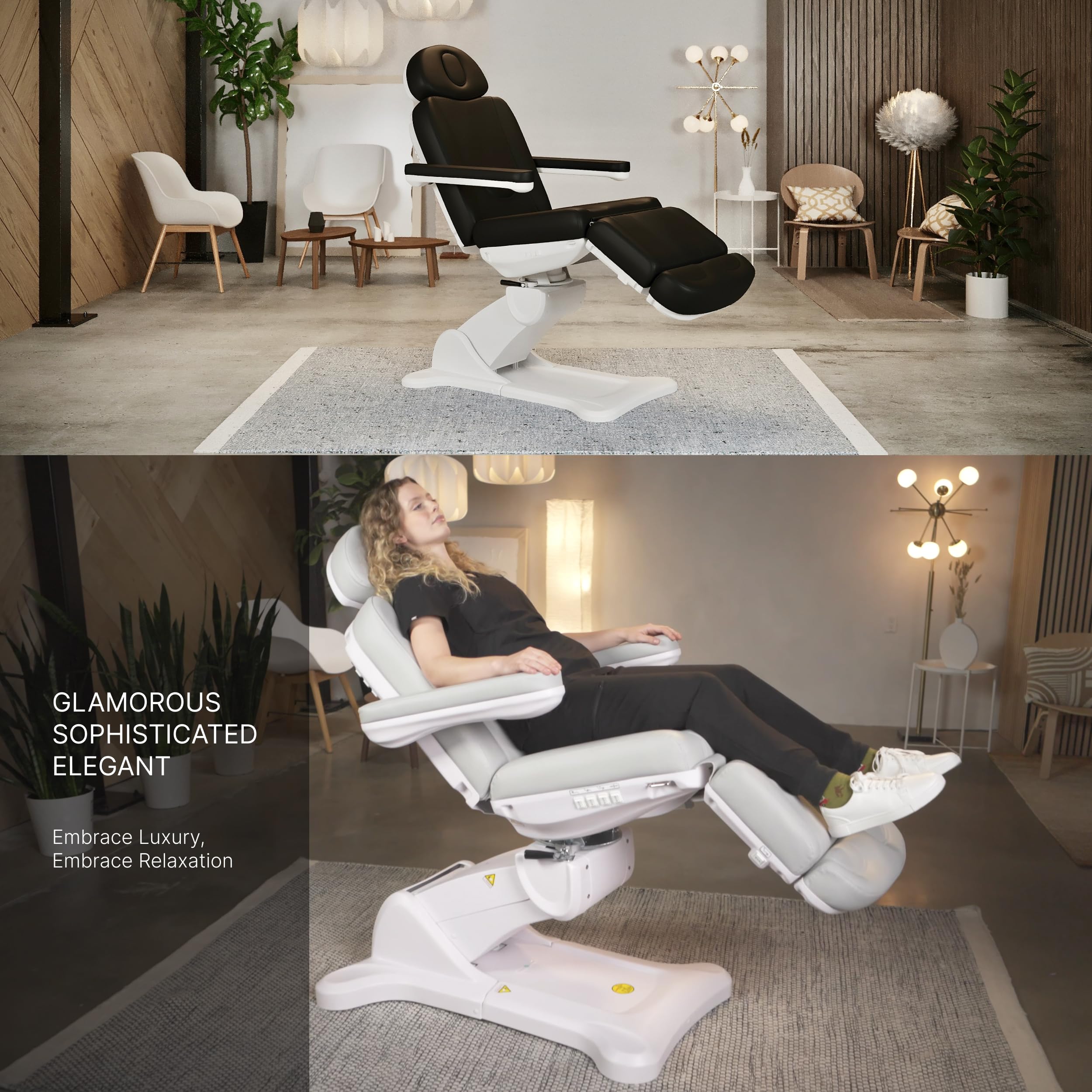 Source One Beauty Spa Numa Swivel Fully Electric 4 Motor Treatment Chair with 240 Degree Bed Rotation Extendable Footrest Removable Arms USA Salon and Spa 2246B (Black)