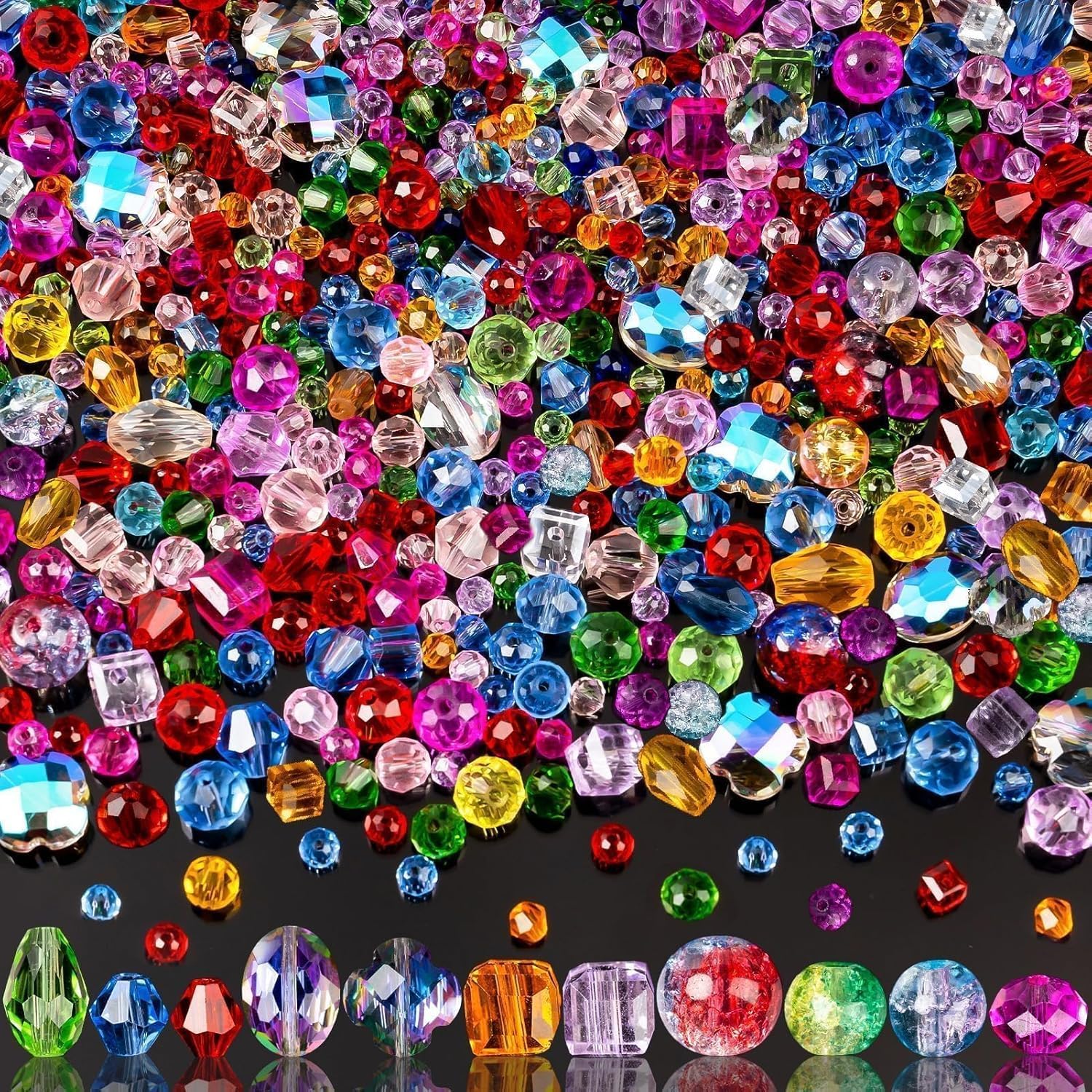 1272pcs Glass Beads for Jewelry Making - Colorful Rainbow Craft Crystal Beads with Loose Beads Sparkly Beads Hole Drilled DIY for Bracelets Craft Earrings Making