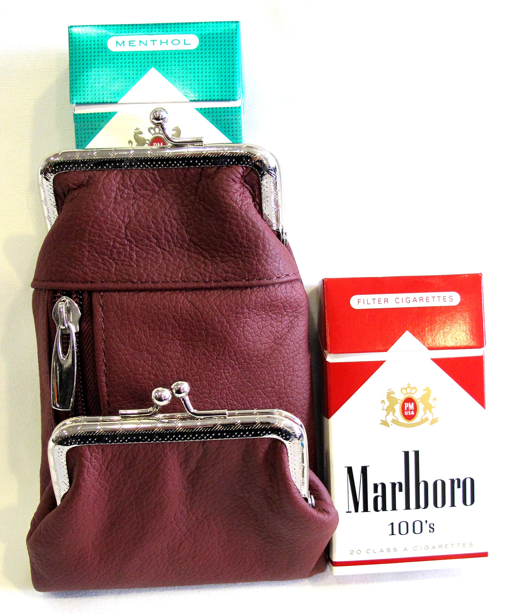 Amazon.com: Women's Genuine Leather Cigarette Case Coin Purse Double Twist  Clasp Closure Zipper Pocket- Burgundy : Health & Household