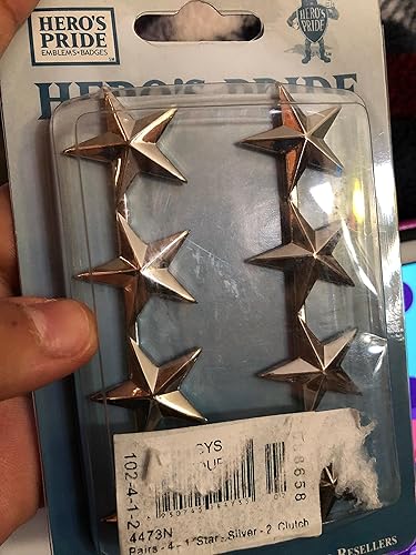 Hero's Pride 4 Star Rank Insignia, Five-Pointed Star Pin, 2 Posts and Clutch Backs, Pack of 2