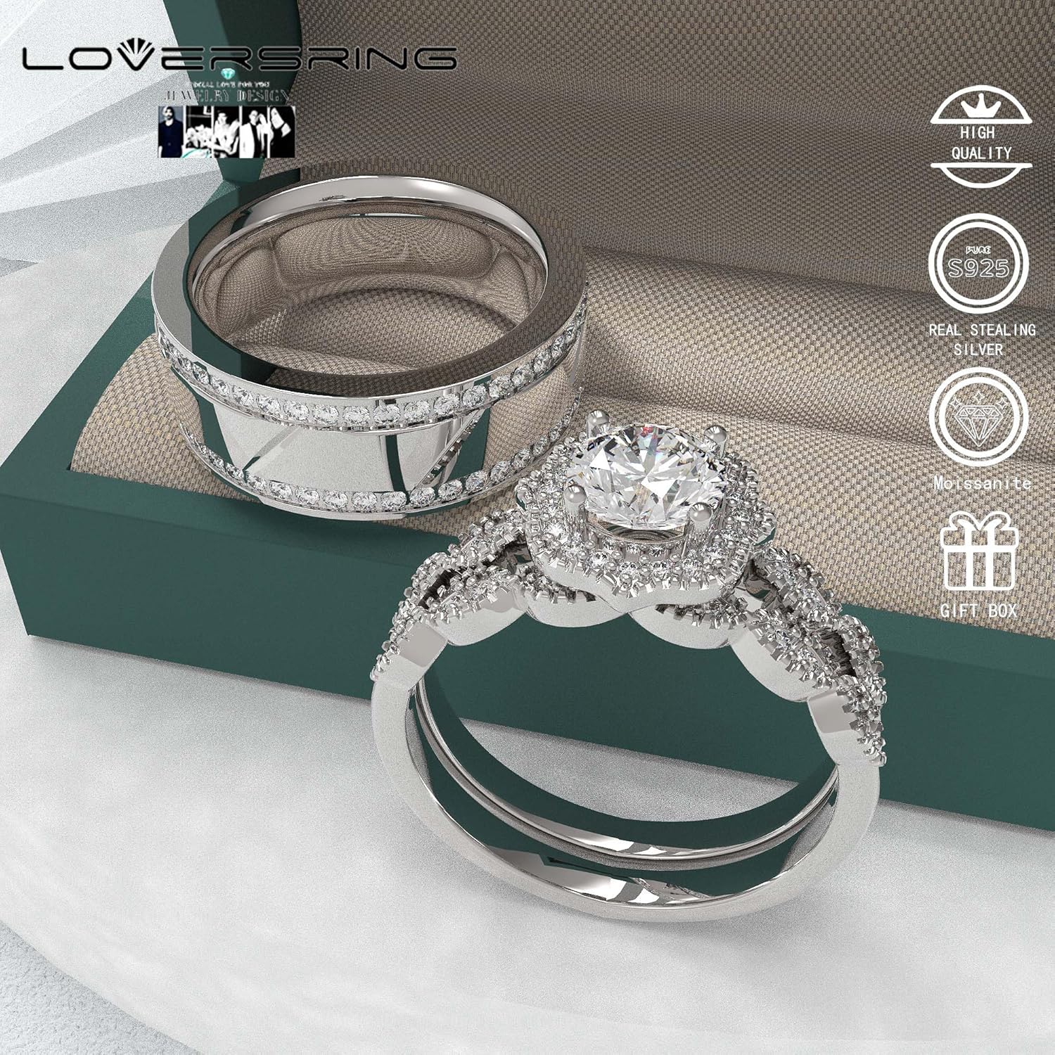 Wedding Ring Sets His And Hers Promise Ring size Wedding Ring Sets His And Hers Couples Women 925 Sterling Silver Round Moissanite Man Titanium Wedding Band
