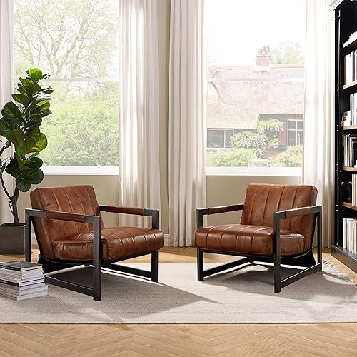 Miniatura 89 de Art Leon Juego de 2 sillas de acento de piel sintética moderna de mediados de siglo, silla de salón con patas de metal negro, color negro