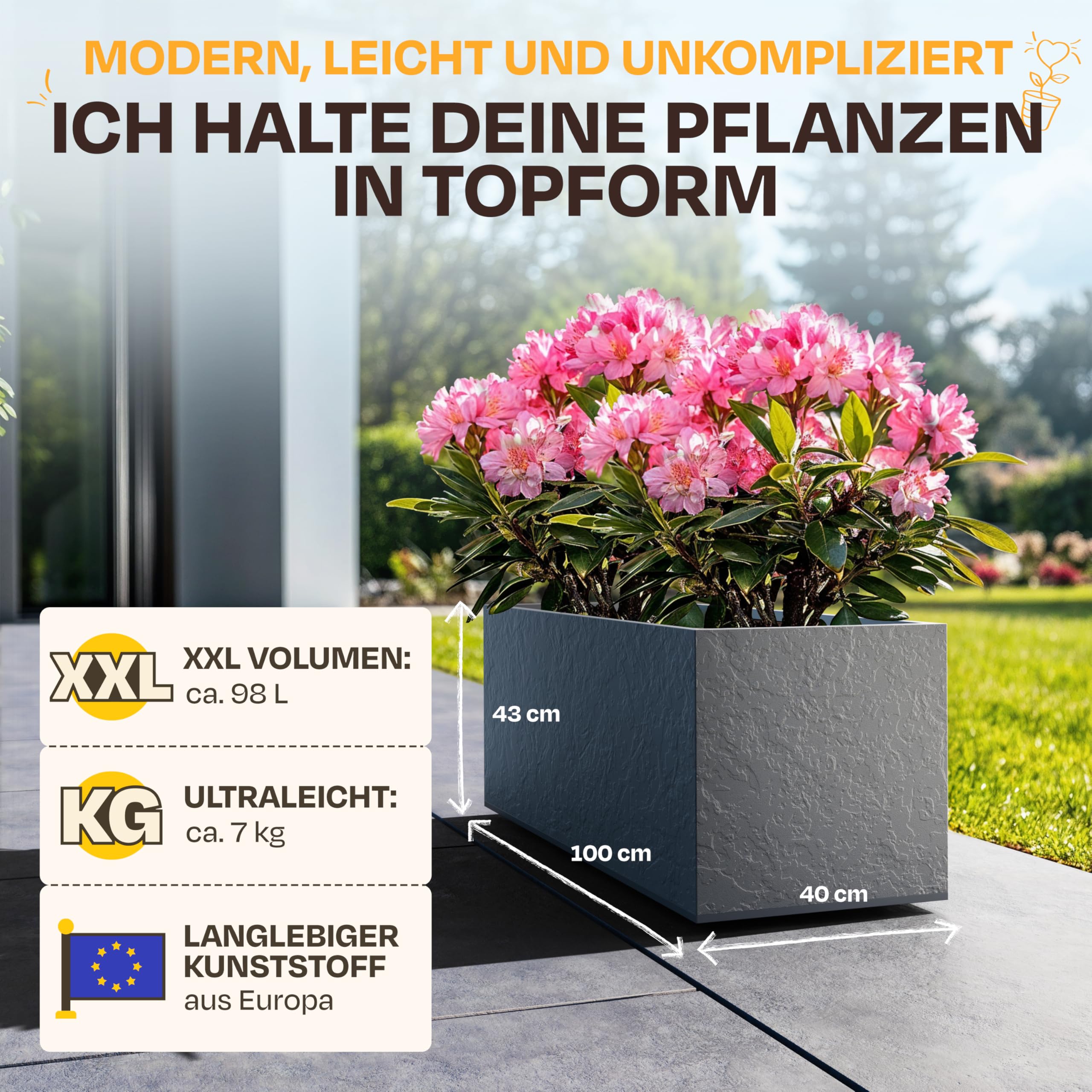 Luca Lifestyle Grigio plantenbak High Box S betonlook