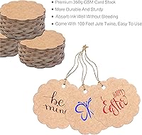 Vista 4 de 200 etiquetas de regalo de papel estraza festoneado con cuerda de yute natural de 100 pies para embalaje de manualidades, la etiqueta mide 2.4