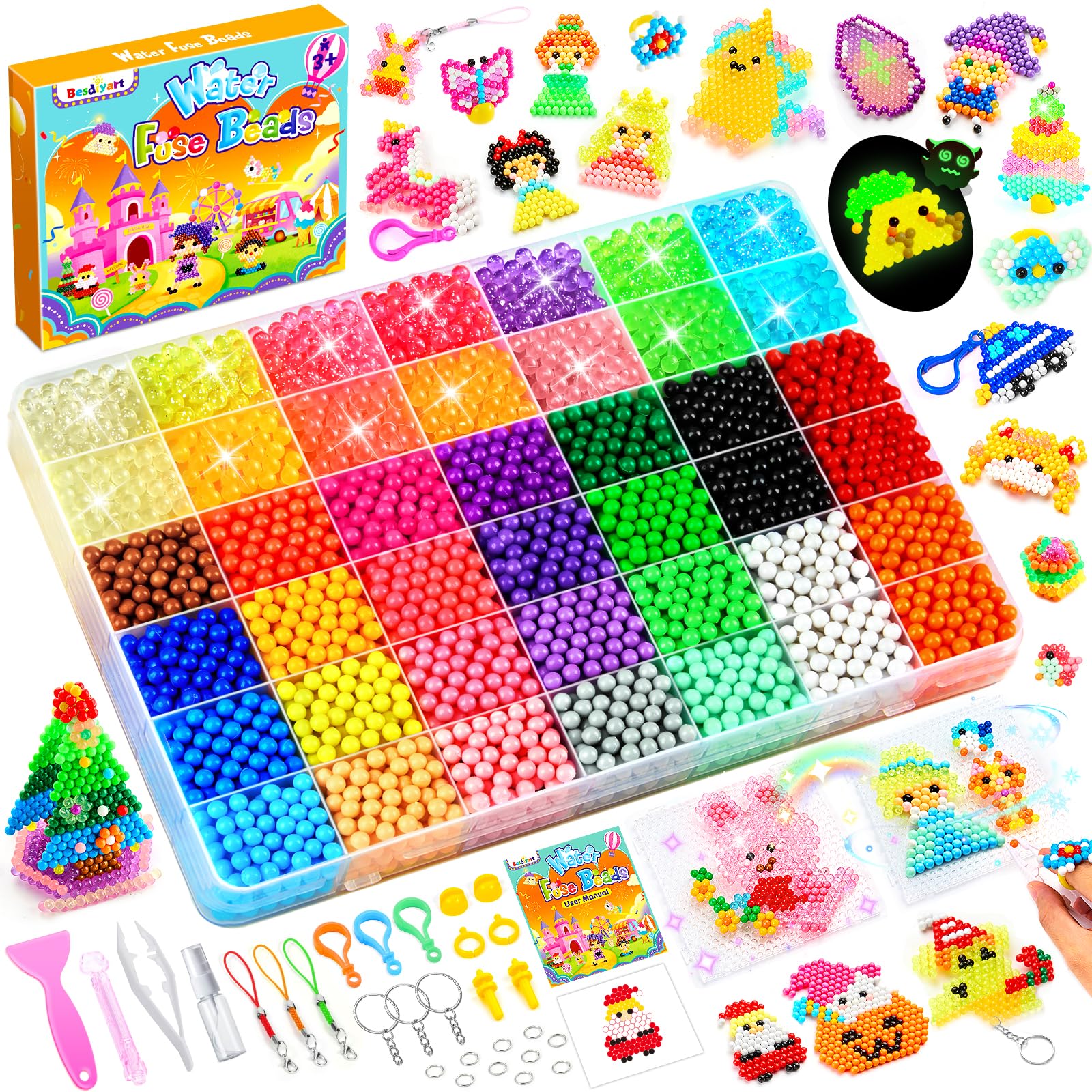 Besdiyart Wasserperlen Glitzer Für Kinder, Wasserperlen Nachfüllset Leuchten im Dunkeln, Glitzerperlen Wassernebelperlen Perlen Magic Pearls Bastelperlen für Anfänger Bastelset Kinder ab 6 Jahre