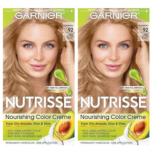 Garnier Nutrisse - Tinte en crema nutritiva para el cabello, permanente, 92 rubio caramelo claro (Shortbread), 2 unidades (el empaque puede variar)