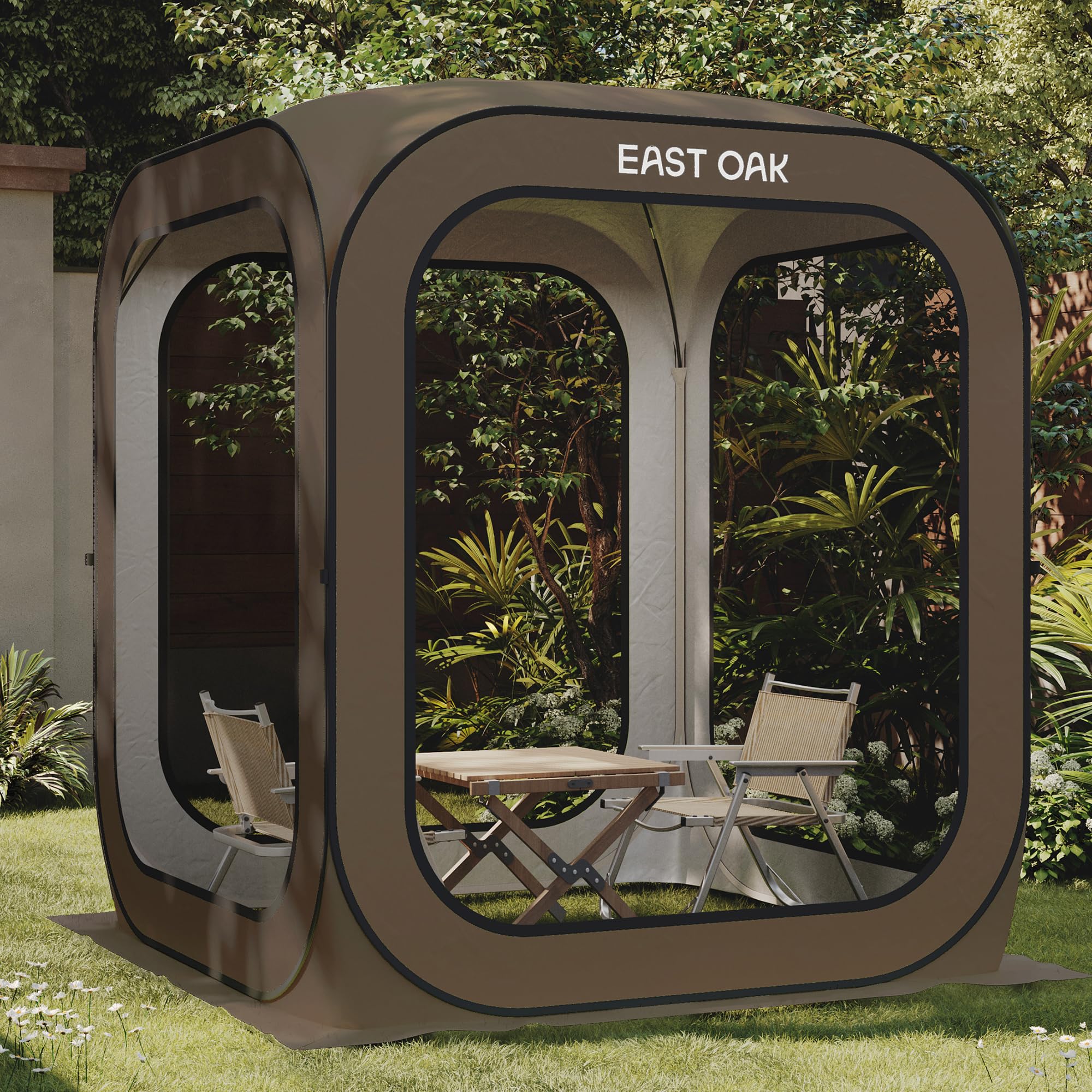 EAST OAK Screen House Tent Pop-Up, Portable Screen Room Canopy Instant Screen Tent 6 x 6 FT with Carry Bag for Patio, Backyard, Deck & Outdoor Activities, Brown