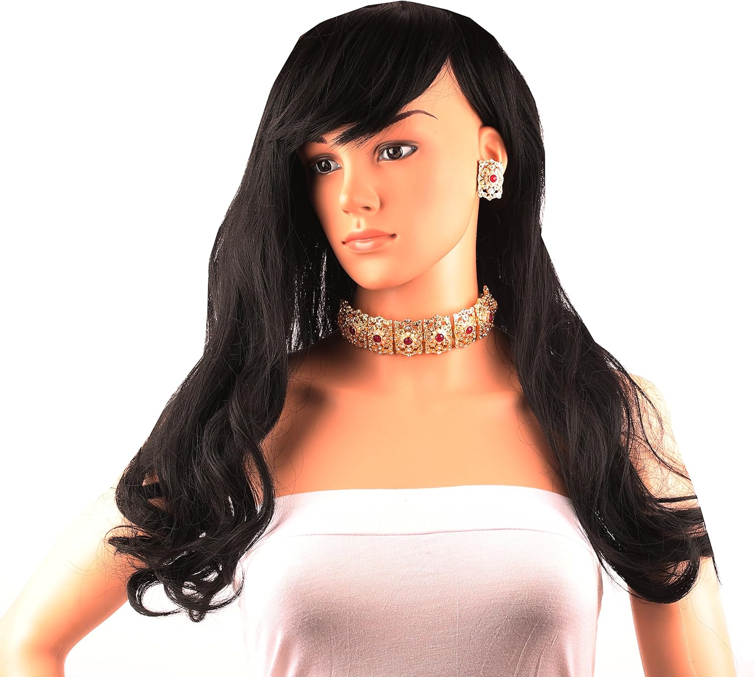 Touchstone Mughal Jali Collection Indian Bollywood White Diamante Designer Choker Necklace Set Jewelry In Red Tone For Women - Image 3