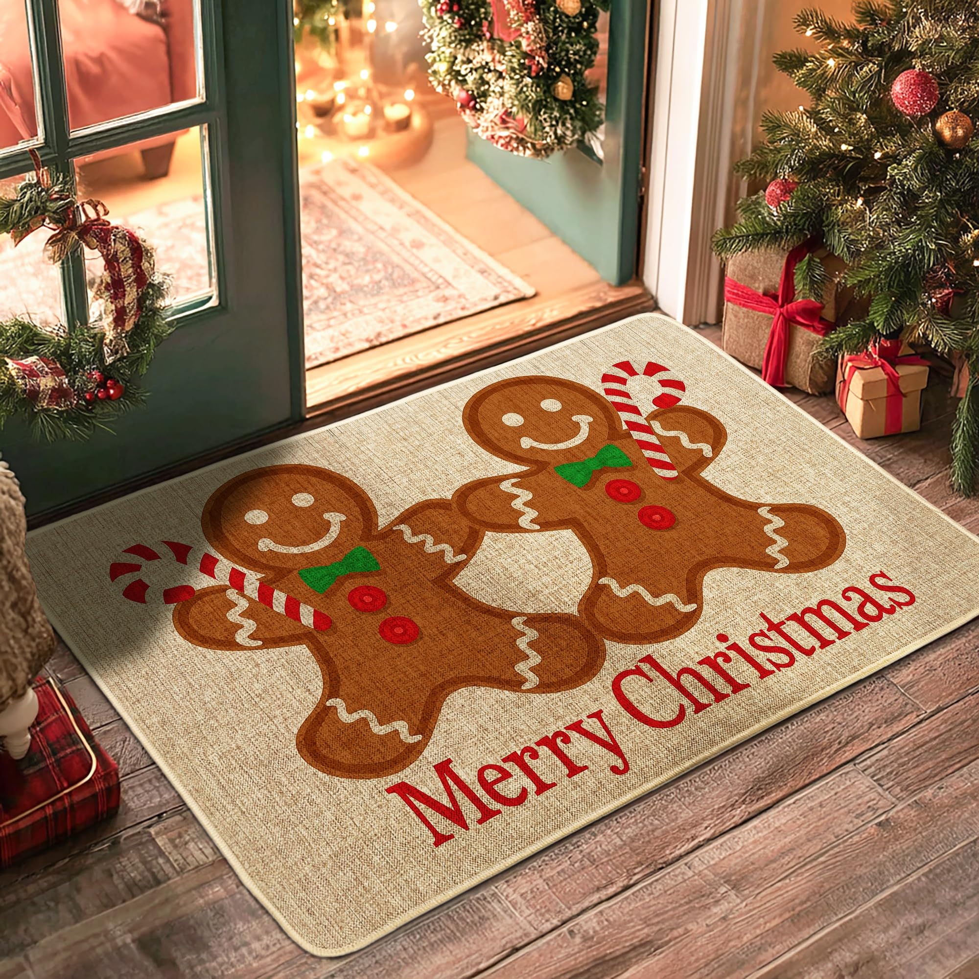 Tapis de bienvenue Noël pain d'épices pour entrée extérieure