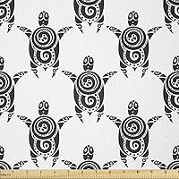 Vista 64 de Ambesonne The Yard, tela de mariquitas de The Yard, flores exóticas hibisco hawaiano follaje ilustración botánica flor de primavera, tela