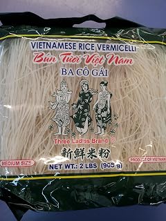 Three Ladies Vietnamese Rice Vermicelli Sticks - Authentic Thin Rice Noodles, 2lb Pack for Pho, Spring Rolls & Stir-Fries