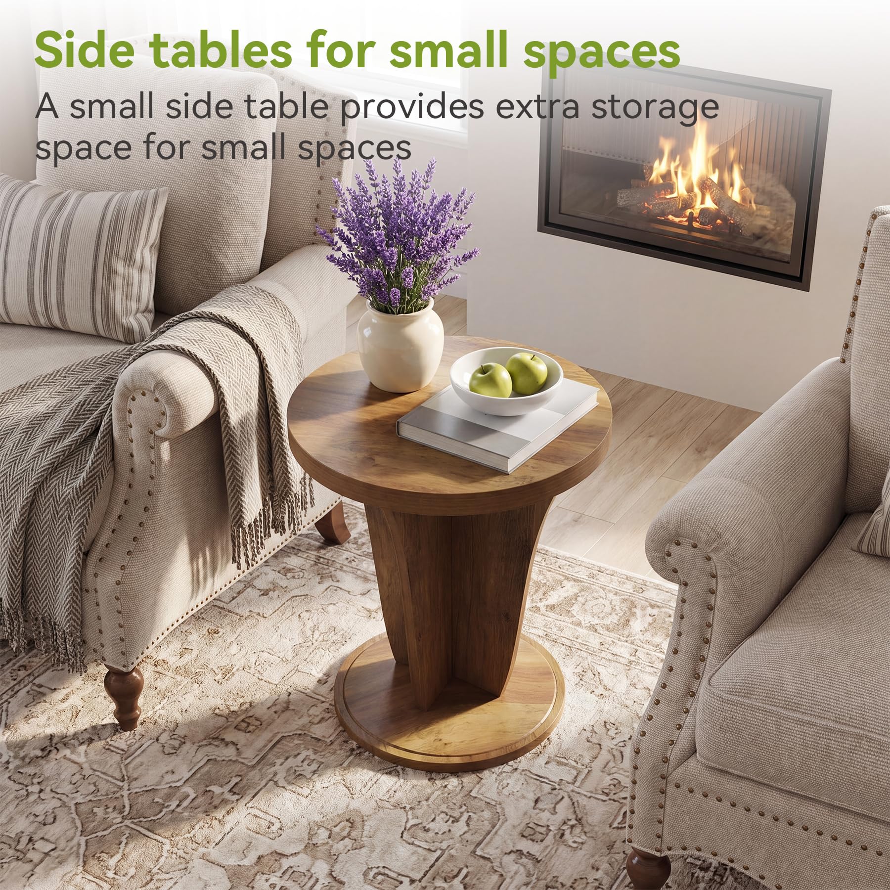 Tribesigns Mesa auxiliar redonda de madera para salón, 50 cm de diámetro, mesa de centro rústica, pequeña mesa de sofá en color marrón, ideal para salón, dormitorio, balcón y espacios pequeños