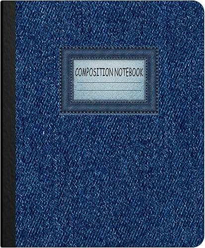 Miniatura 8 de Cuaderno de composición con rayas anchas, cuaderno de composición estética, impresión de mezclilla de tapa dura, cuaderno de composición preparada,