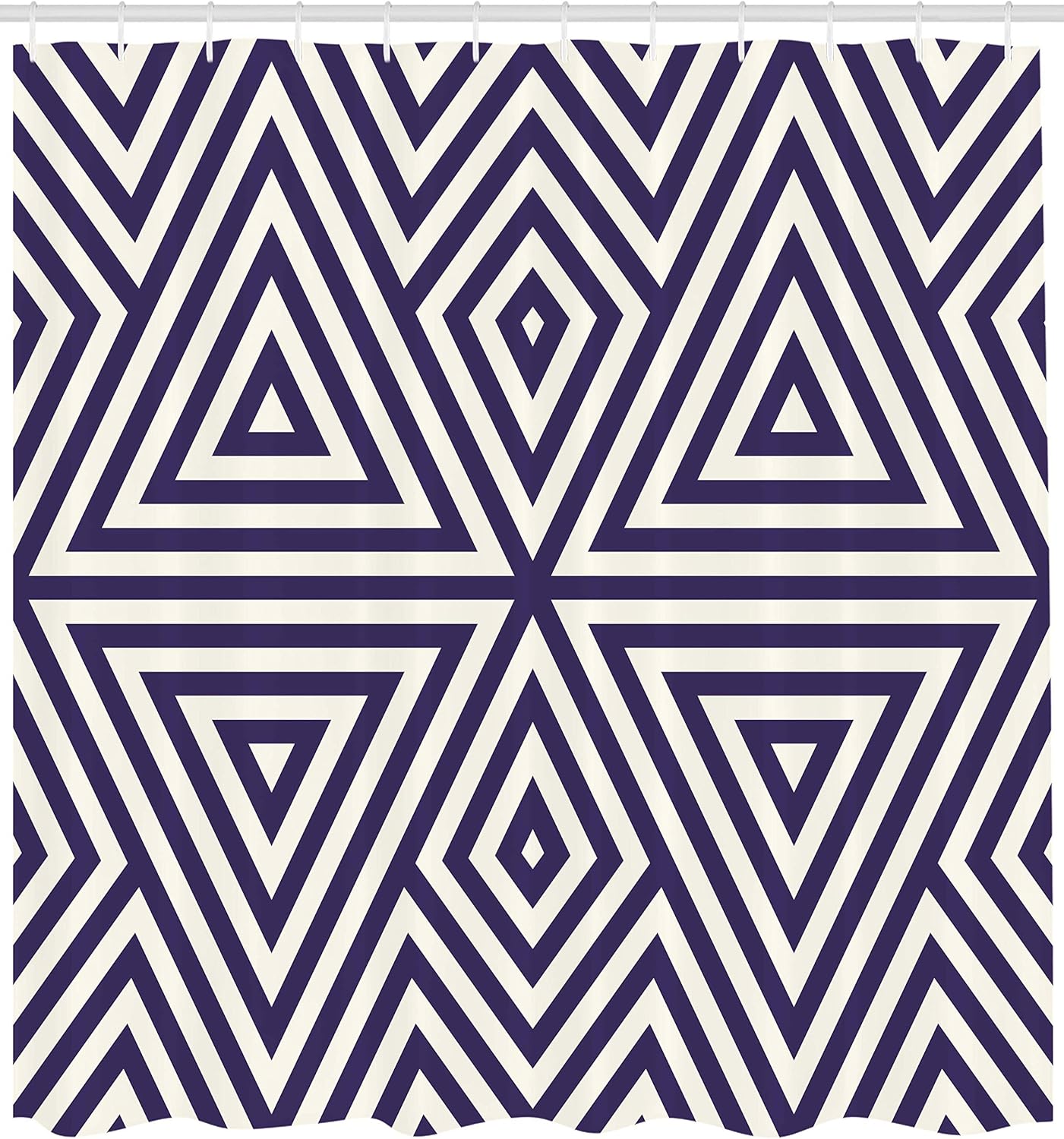 Ambesonne Navy Shower Curtain, Modern Symmetric Triangles Geometric Continuous Abstract Lines Illustration, Cloth Fabric Bathroom Decor Set with Hooks, 69" W x 75" L, Indigo Cream