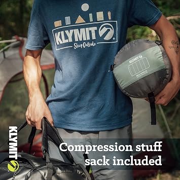 Klymit Wild Aspen Lightweight Rectangle Sleeping Bag, 20F Sleeping Bag for Camping, Hiking, and Backpacking in Cold Weather, Green