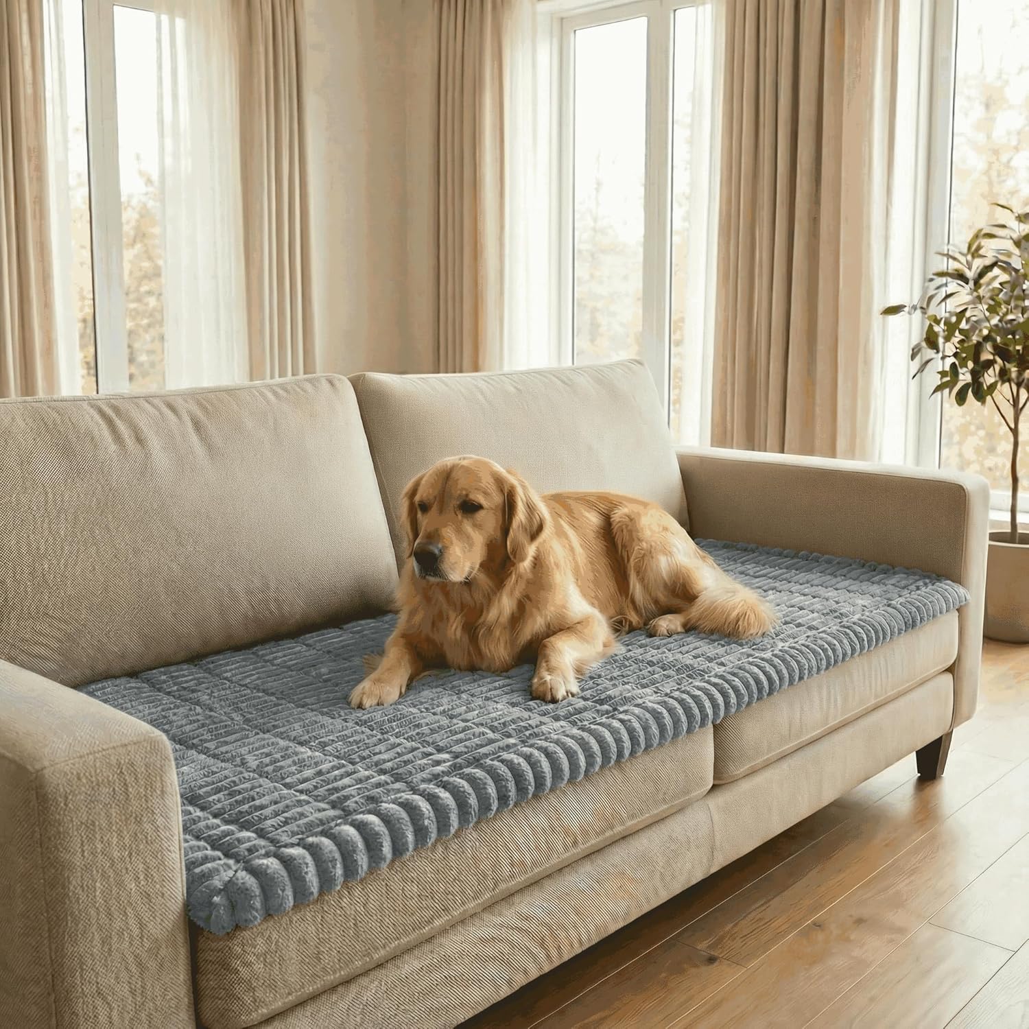 Non-Slip Sectional Couch Covers, Washable Pet Friendly Furniture Protector for Dogs Cats, Soft Thick Slipcover for L-Shaped Sofa (Sold by Piece, Not Set) (Light Grey, 27.6"x27.6")