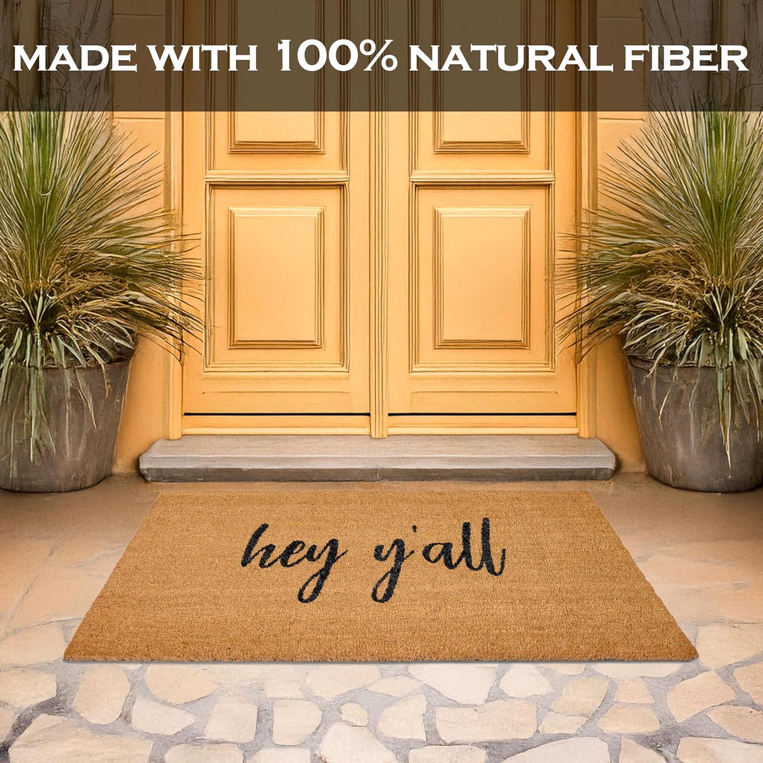 MAINEVENT Hey Y'all Door Mat 48x24 Inch, Large Welcome Mat for Covered Outdoor Area, Front Door MatwW/Non-Slip PVC Backing, Oversized Doormat Coir