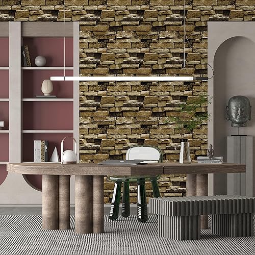 Miniatura 2 de Papel tapiz autoadhesivo y extraíble para decoración de piedra, papel de contacto de 17.7 x 78.8 pulgadas, vinilo texturizado de piedra 3D para