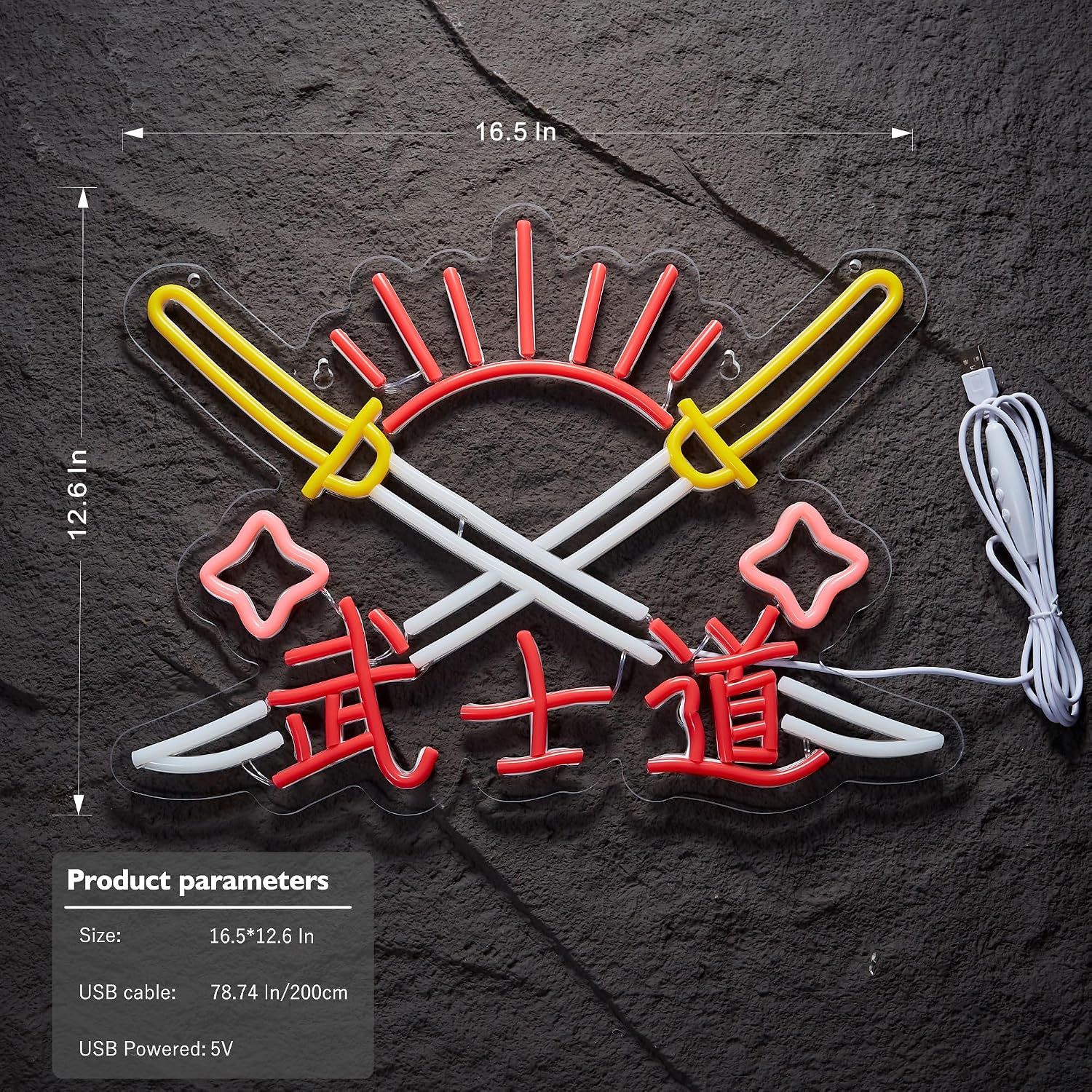 Bushido Neon Sign for Wall Decor,Japanese 武士道 Sword LED Light USB Powered Signs for Gaming Room Man Cave Martial Arts Gift image 5