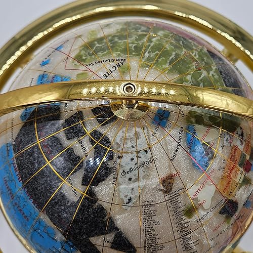 Miniatura 5 de Unique Art - Globo de piedra preciosa de 13 pulgadas de alto y 9 pulgadas de diámetro, color blanco perlado con soporte dorado de 4 patas