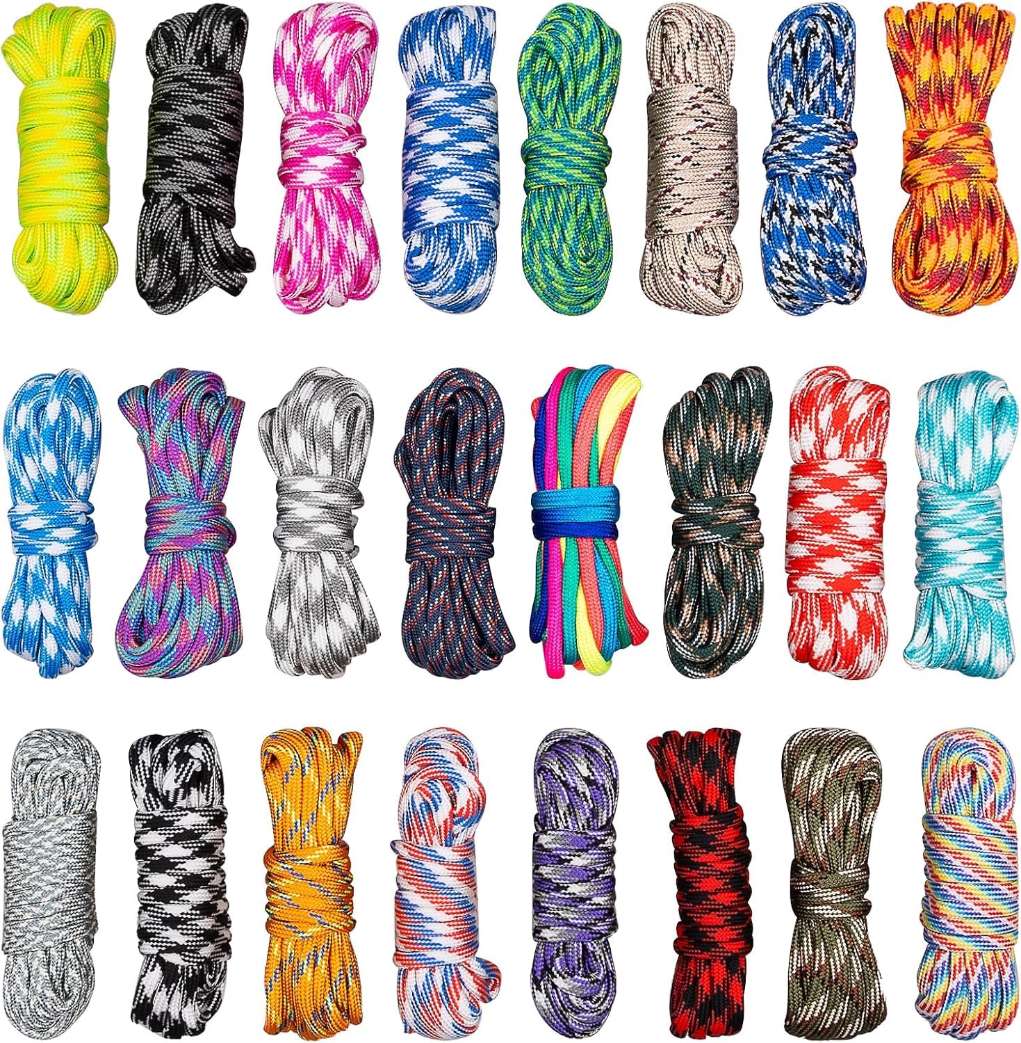 24 Pieces 10 FT 550 Paracord Cord Multifunction Paracord Cord Ropes Survival Rope Making lanyards Paracord Bracelet Crafting Rope for Lanyards Keychain Dog Collar Woven Manual Braiding DIY Supplies