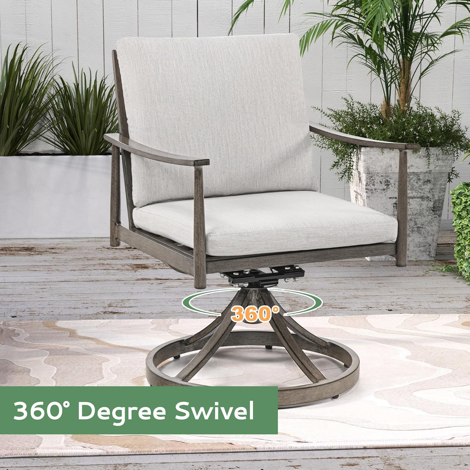 5-Piece Outdoor Dining Set - Aluminum Patio Dining Set with Removable Cushions,4 Swivel Chairs with Rope Backrest, Square Table with Umbrella Hole,Rustproof for Lawn Porch Yard,Grey