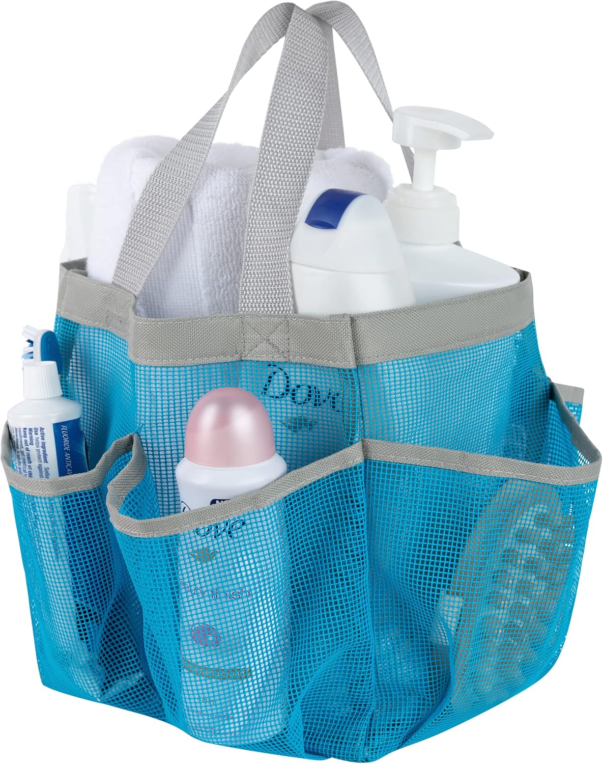 7 Pocket Shower Caddy Tote, Blue - Keep your shower essentials within easy reach. Shower caddies are perfect for college dorms, gym, shower, swimming and travel. Mesh allows water to drain easily.