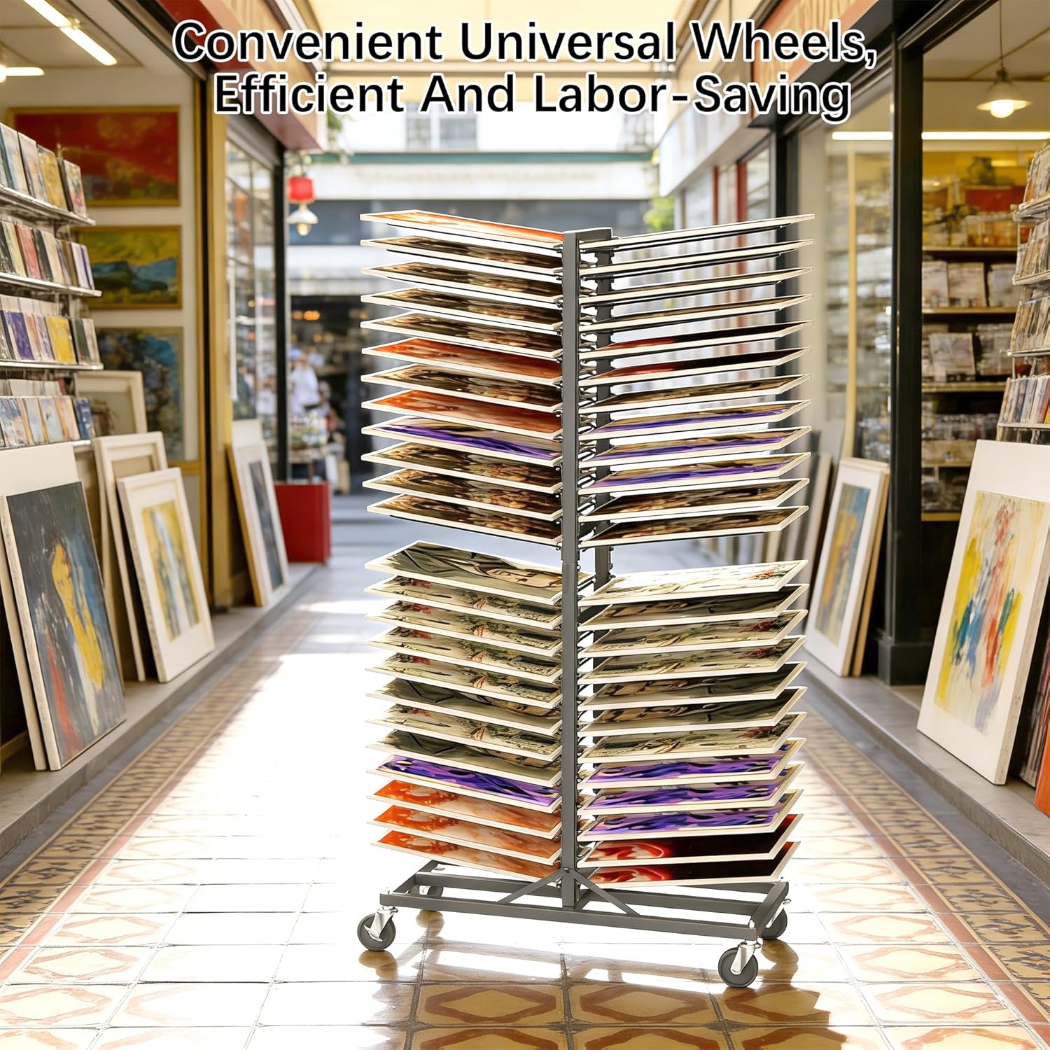 Art Drying Rack,48-Tier Cabinet Door Drying Rack,Vertical Drying Storage Tower with Locking Casters for Classroom,Studio Canvas & Panel Organization