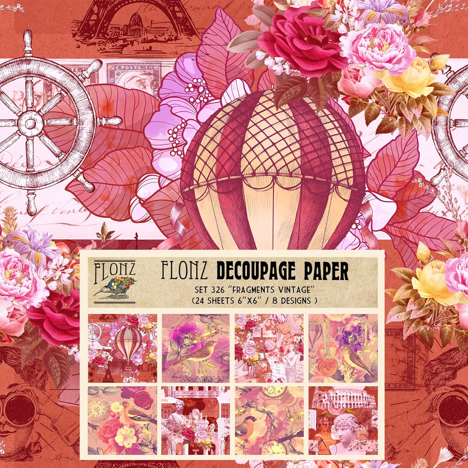 Decoupage Paper Pack (24 Sheets 6"x6") Fragments Vintage