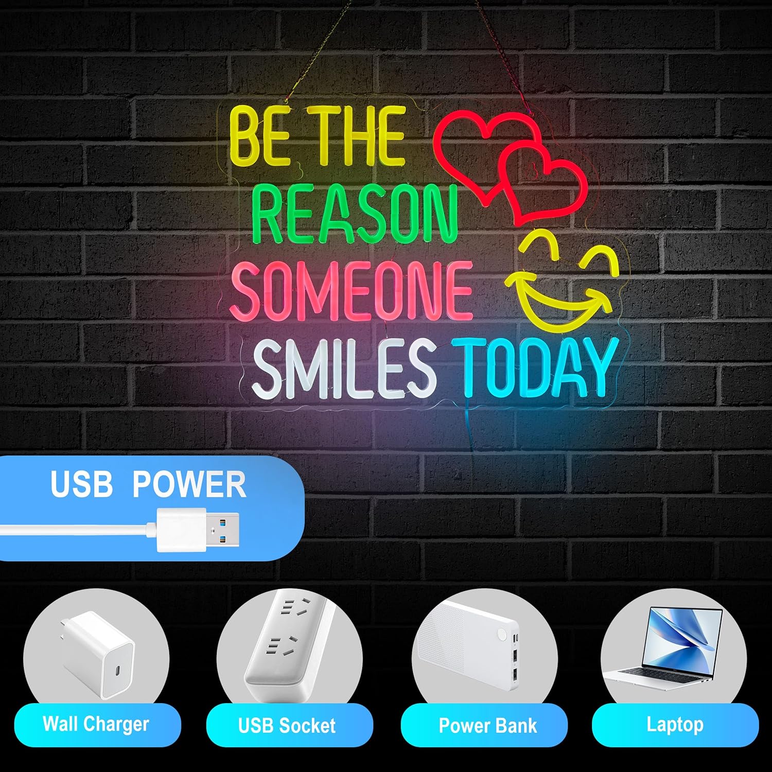 Be The Reason Someone Smiles Today Neon Sign for Wall Décor Motivational Neon Light USB Powered LED Dimmable Inspirational Sign with Classroom Light Decor - Image 6