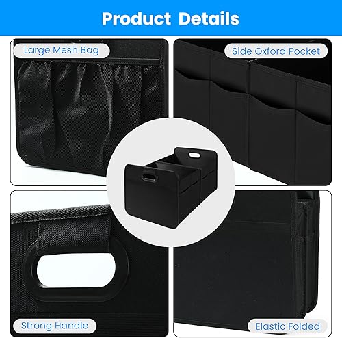Miniatura 4 de Simple Deluxe Organizador de maletero para cocheSUVcamión, caja de almacenamiento plegable con 2 compartimentos de 50 litros con 5 bolsillos,