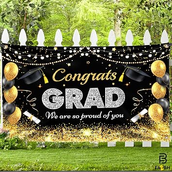 Congrats Grad We Are So Proud Of You Banner - XtraLarge, 72x44 Inch | Congrats Grad Backdrop | Black, Gold, Silver Graduation for Graduation Decorations 2026, Class of 2026 Decorations | College, Highschool Grad Party Decor