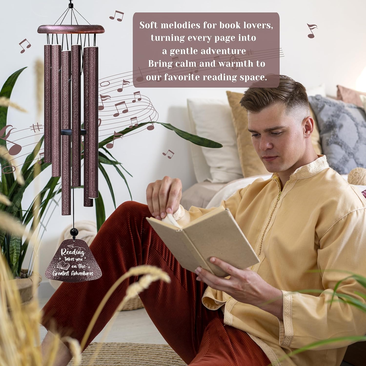 Kubbut Book Lovers Gifts 32" Wind Chimes, Bookish Gifts for Women/Men, Book Club/Reading Gift Decoration for Reader Librarian Teacher, Bookworm Books Nerd Present