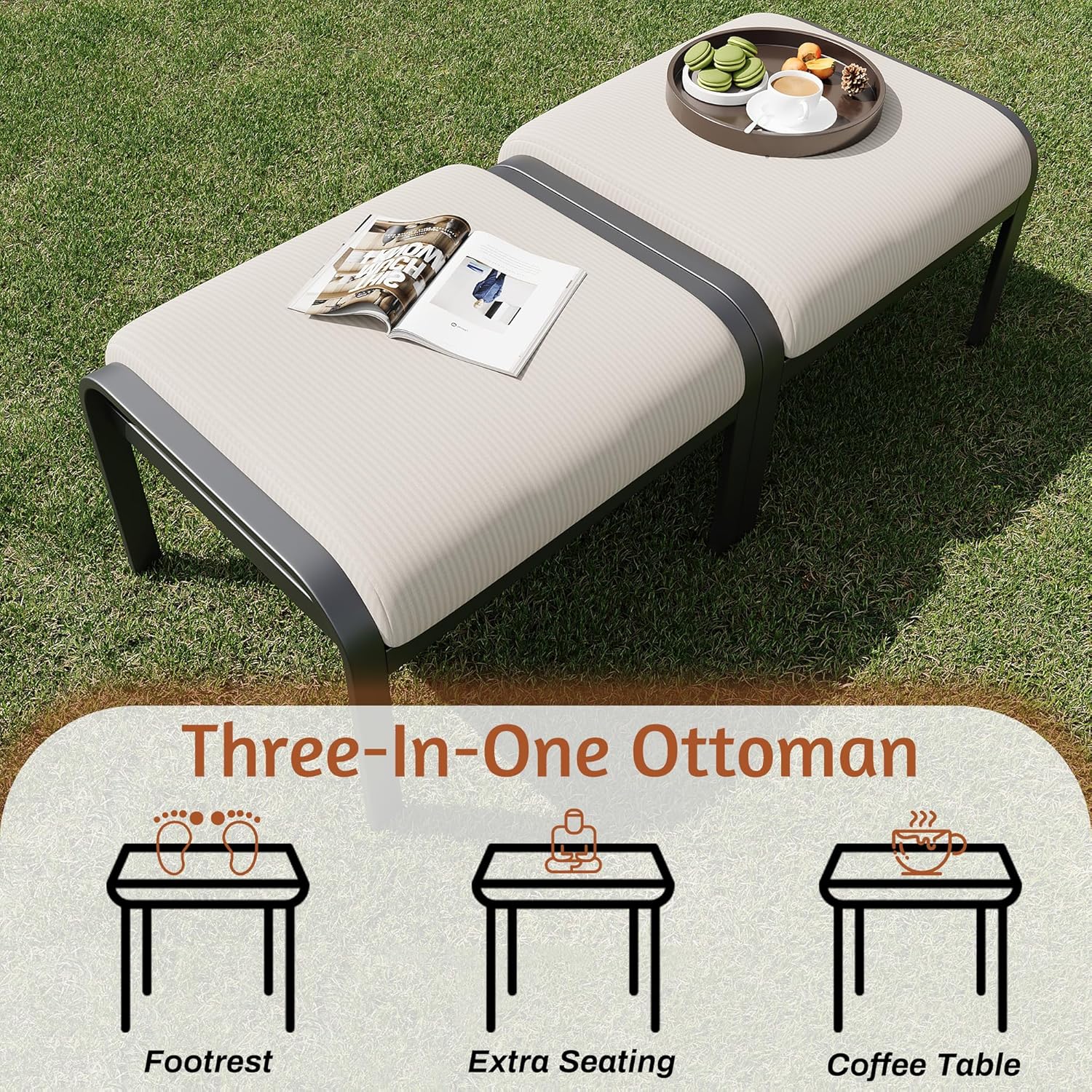 HOMREST Patio Furniture Sets 6 PCS Outdoor Metal Conversation Sets, 360 Degree Swivel Rocking Chairs Patio Conversation Set with Ottomans, Coffee Table and 3-Seat Sofa for Garden, Deck and Poolside