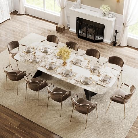 Honyee Extendable Dining Table with Leaf, 78 to 110 Inch Rectangular Sintered St