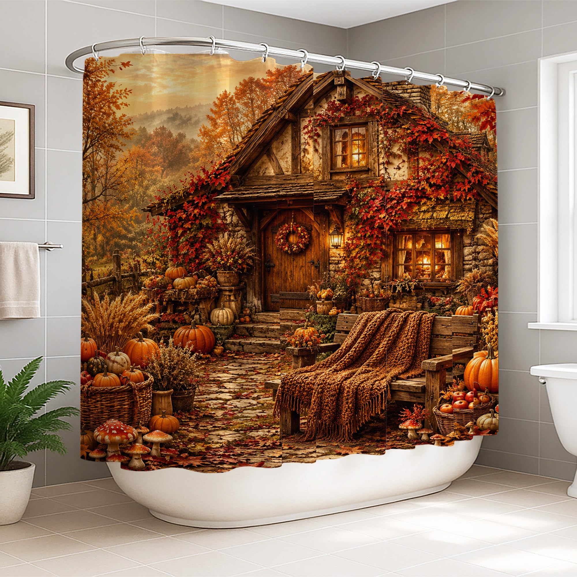Rideau de douche extra large orange automne en toile avec crochets
