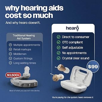 HEARO OTC Hearing Aids Rechargeable - Small CIC Invisible In-Ear Hearing Aid for Seniors & Adults | Mild to Moderate Hearing Loss | Amplified Sound Clarity | No Prescription Required (Pair)