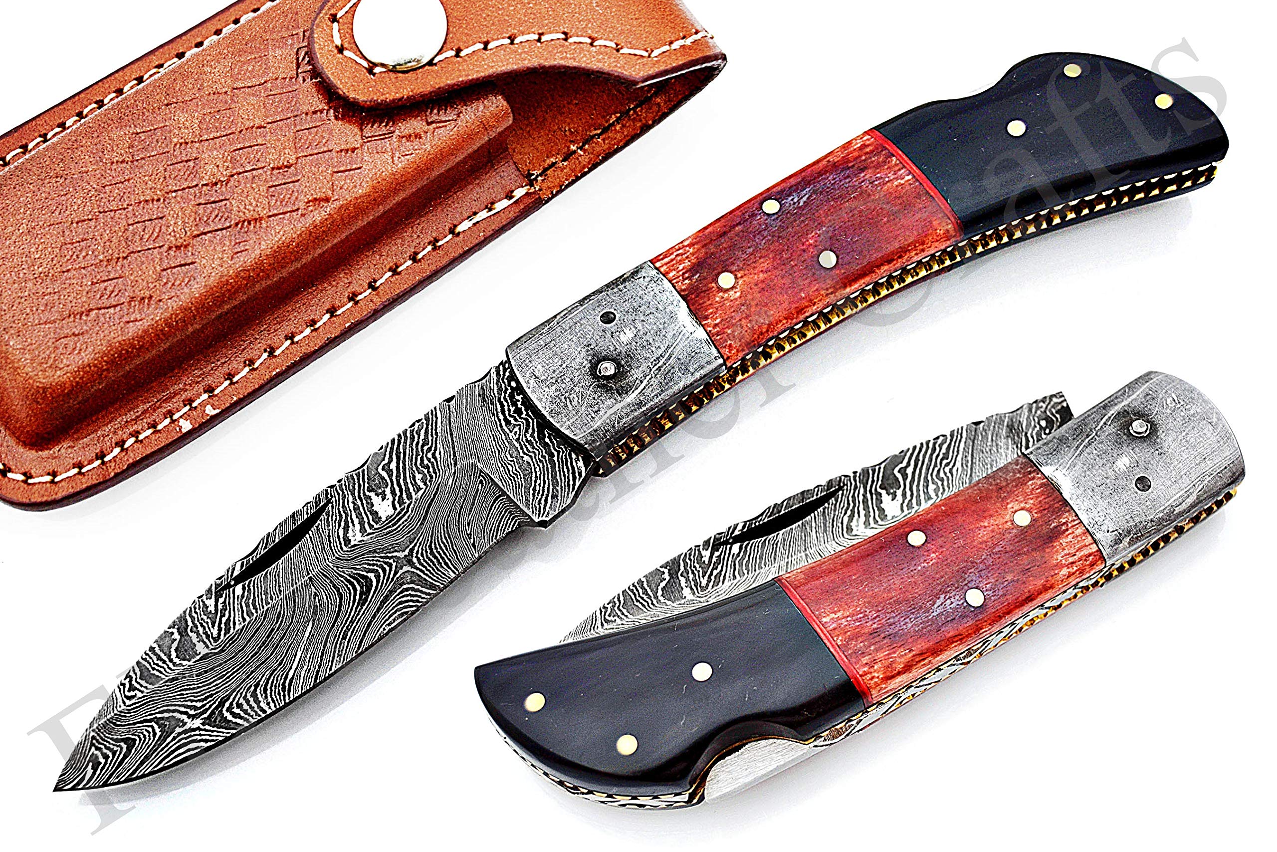 FB LEATHER CRAFTS Custom Handmade Damascus Steel Pocket Folding Knife/Pocket Knife FBK-18806 Back Lock, Bushcraft Knife/Survival Knife/Camping & Hiking/Tactical Combat/Compact/Gift